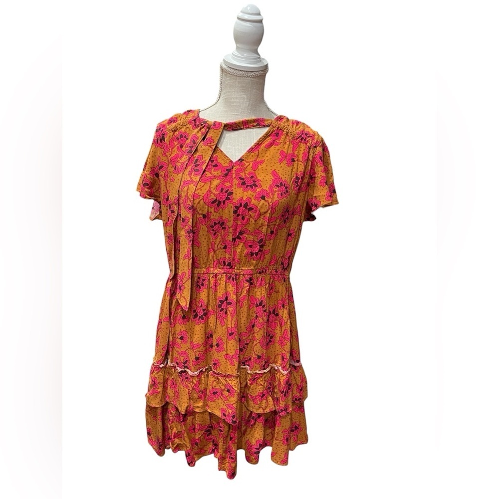 Jessica Simpson Reina Floral Tiered Butterfly Sleeve Midi Dress Womens Size L